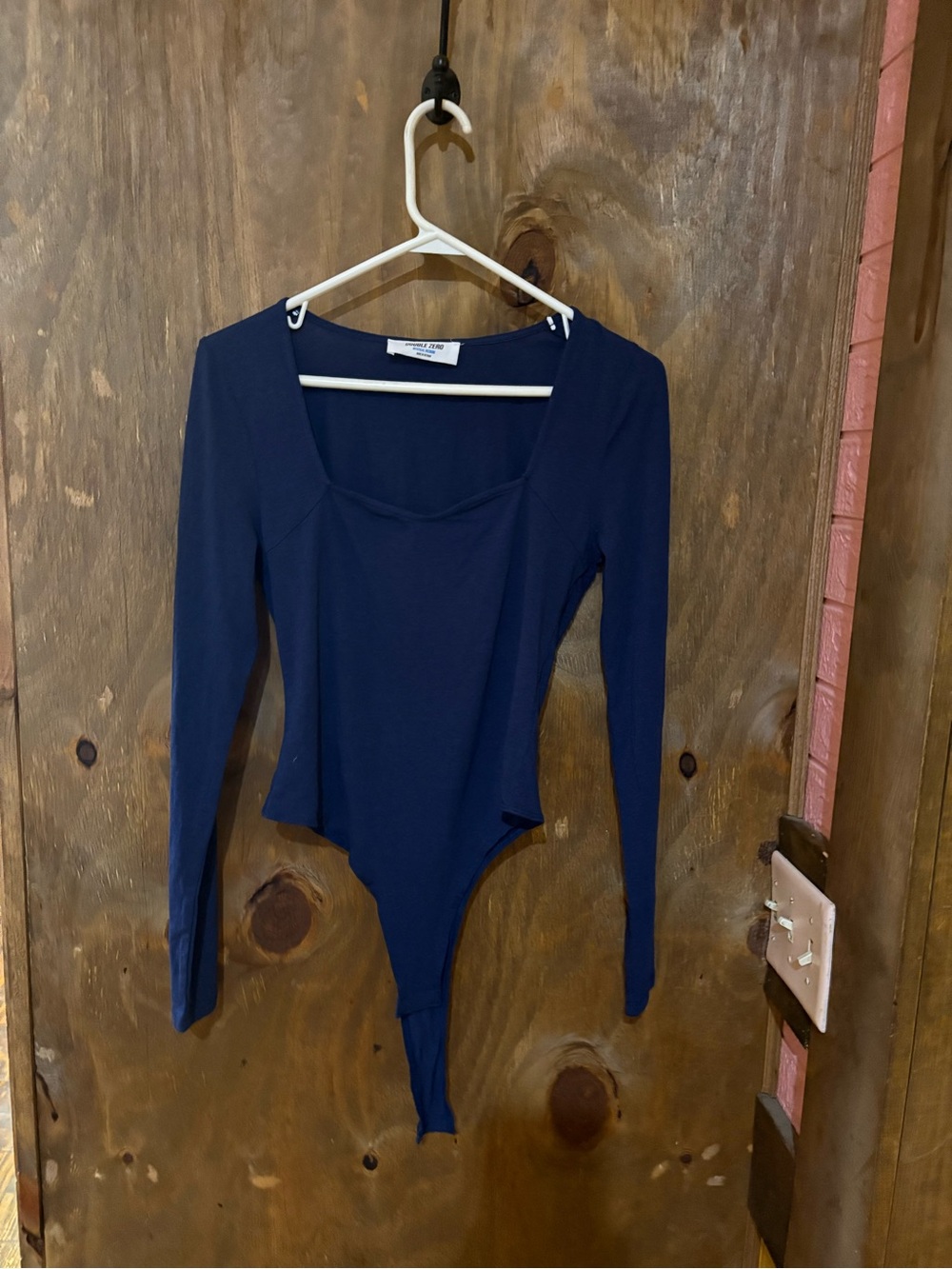 Double Zero Navy Square Neck Long Sleeve Bodysuit Size Medium